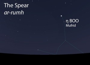 The Spear (ar-rumh) as it appears in the west about 45 minutes before sunrise in late April. 